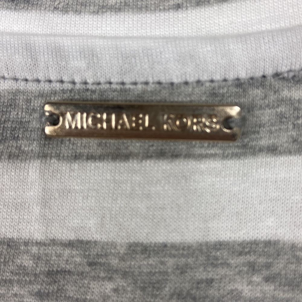 Michael Kors Gray White Stripe Tie Short Sleeve Tee Small NWT - Picture 5 of 6